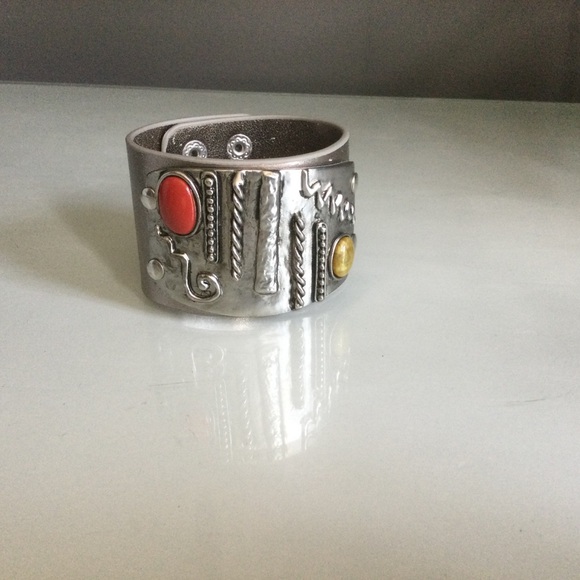 Leather & Metal Cuff Bracelet - Picture 1 of 5